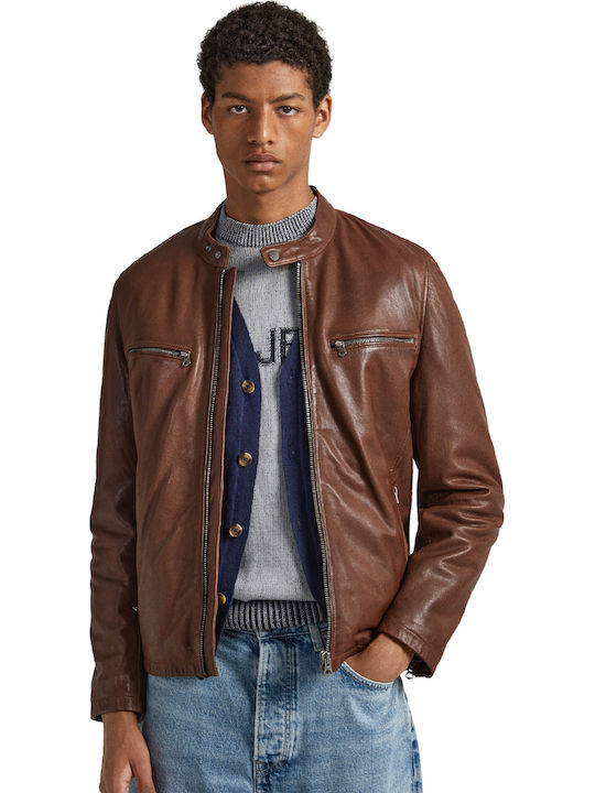 Pepe Jeans Berl Leather Jacket Biker Brown