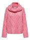 Only Women's Long Sleeve Sweater Woolen Turtleneck Pink