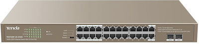 Tenda TEG1126P-24-410W Unmanaged L2 PoE Switch cu 24 Porturi Gigabit (1Gbps) Ethernet și 2 Porturi SFP