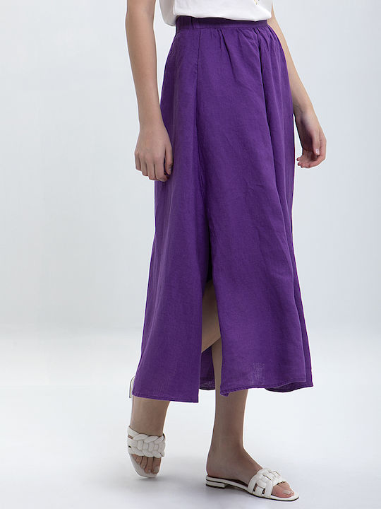 In Linea Firenze Linen Midi Skirt Floral in Purple color