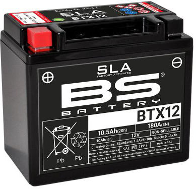 BS Inchis Baterie Motocicleta BTX12 500A cu Capacitatea 10.5Ah