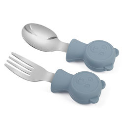 Queen Mother Baby Cutlery Set Panda from Silicone Blue