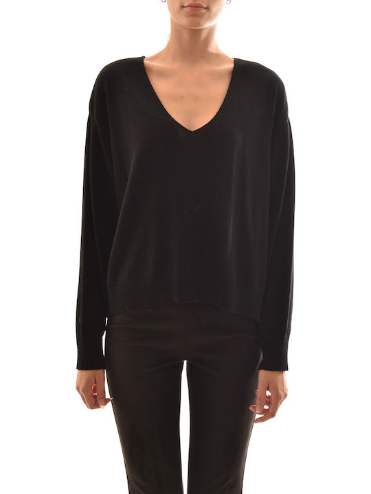 Women's Long Sleeve Sweater with V Neckline Black