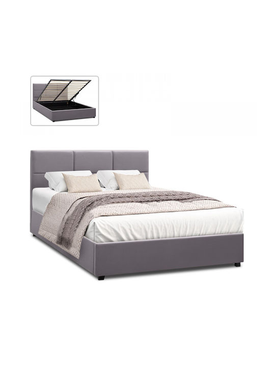 Kingston Κρεβάτι Διπλό Επενδυμένο με Ύφασμα Γκρι με Αποθηκευτικό Χώρο & Τάβλες για Στρώμα 150x200cm