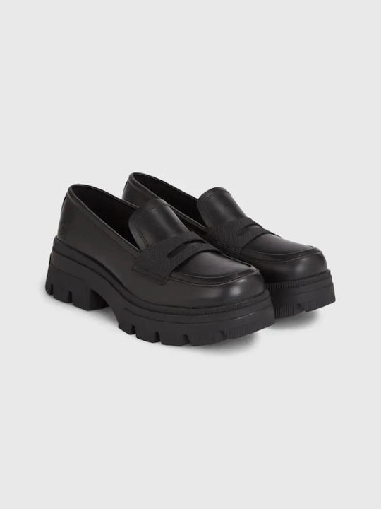 Calvin Klein Δερμάτινα Γυναικεία Loafers σε Μαύρο Χρώμα