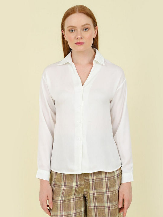 Doca Women's Satin Long Sleeve Shirt White