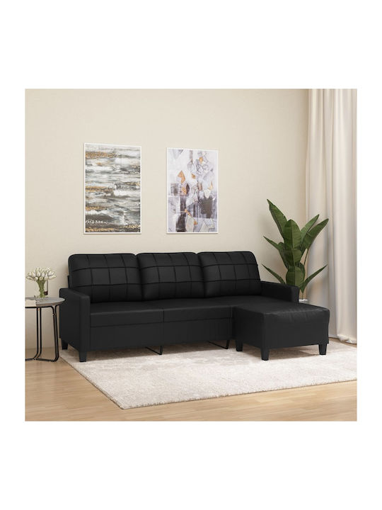 Living Room Furniture Set 3-seater & Stool Black