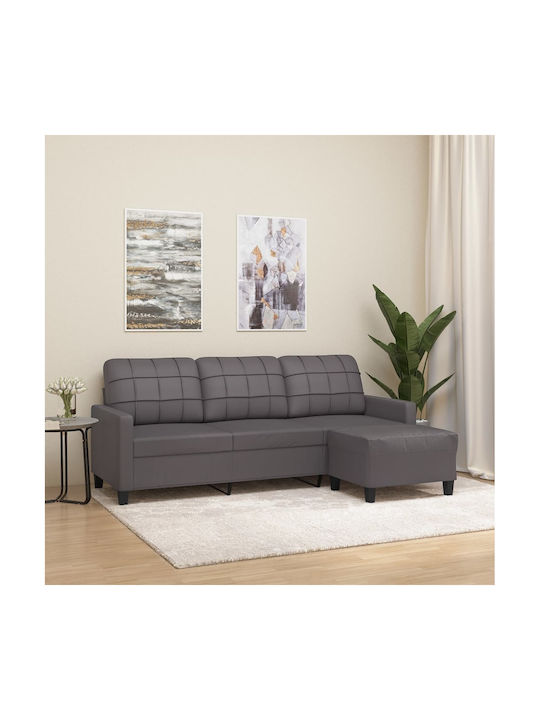 Living Room Furniture Set 3-seater & Stool Gray