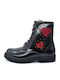 Lederne Kinderstiefel mit Schnürsenkeln Schwarz