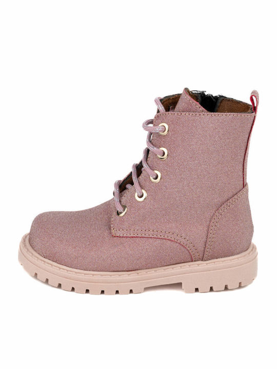Lederne Kinderstiefel mit Schnürsenkeln Rosa