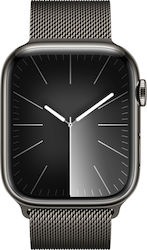 Apple Watch Series 9 Cellular Stainless Steel 45mm Αδιάβροχο με eSIM και Παλμογράφο (Graphite με Graphite Milanese Loop)