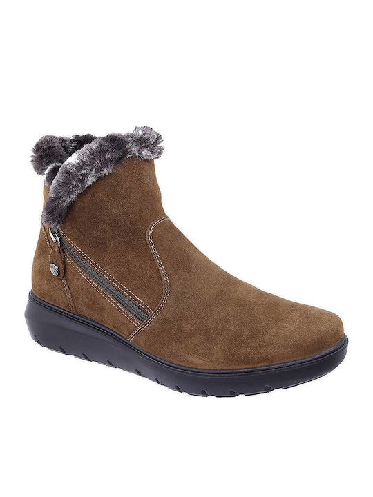 Leather Women's Ankle Boots Platform & Fur Tabac Brown