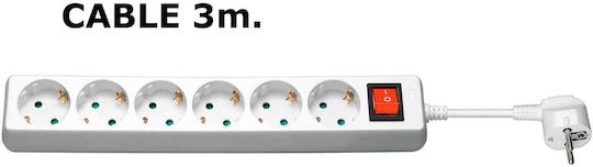 Microconnect Πολύπριζο 6 Θέσεων με Διακόπτη και Καλώδιο 3m