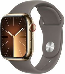 Apple Watch Series 9 Cellular Stainless Steel 41mm Αδιάβροχο με eSIM και Παλμογράφο (Gold με Clay Sport Band (S/M))