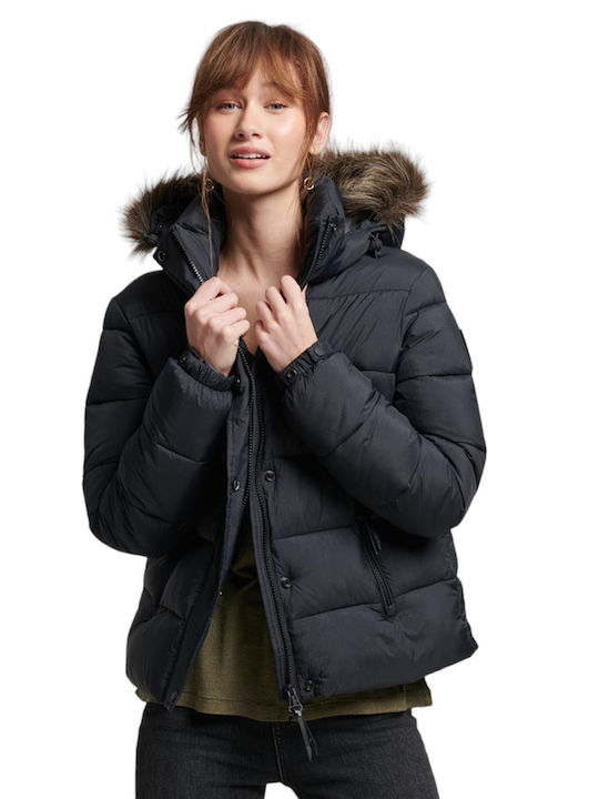 Superdry Kurz Damen Puffer Jacke für Winter Schwarz W5011569A-12A