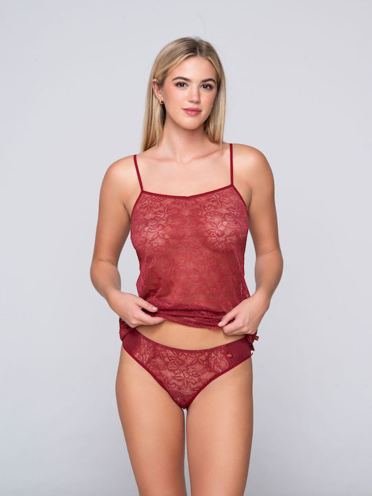 Luna Baumwolle Damen Slip mit Spitze Rot