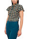 Women's Blouse Short Sleeve with V Neckline Green
