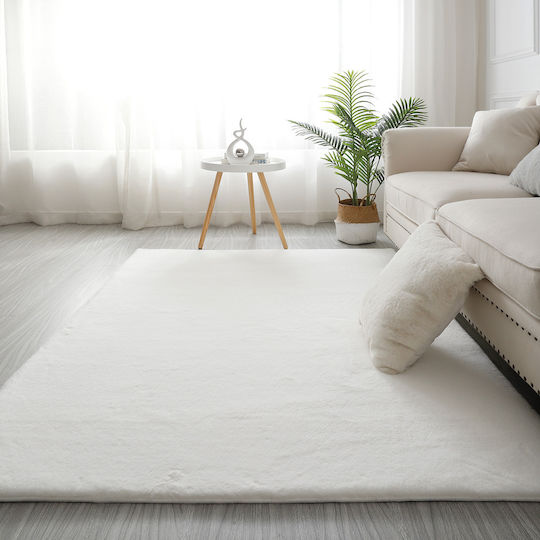 Beauty Home Rabbit Art 9640 Non-Slip Rectangular Rug White 67x140cm 9640-67X140