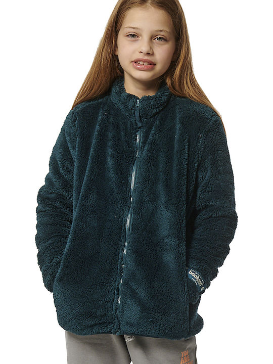 Sportlich Kinderstrickjacke Fleece mit Kapuze Grün