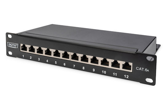 Digitus Екраниран пач панел за рафт 1U 10" 12 порта Черен