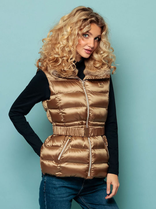 Heavy Tools Kurz Damen Ärmellos Puffer Jacke für Winter Braun