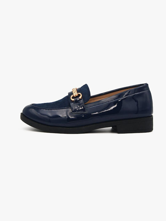 Joya Patent Leather Women's Moccasins in Blue Color