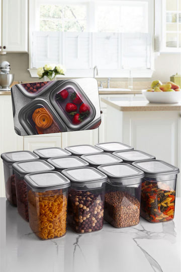 Hermia Set 12 Stück Lebensmittelgläser Allgemeine Verwendung mit Kunststoffdeckel Graue 2000ml