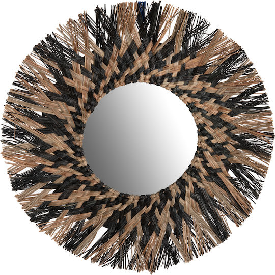Freebox Wall Mirror with Black Wicker Frame Diameter 70cm 1pcs