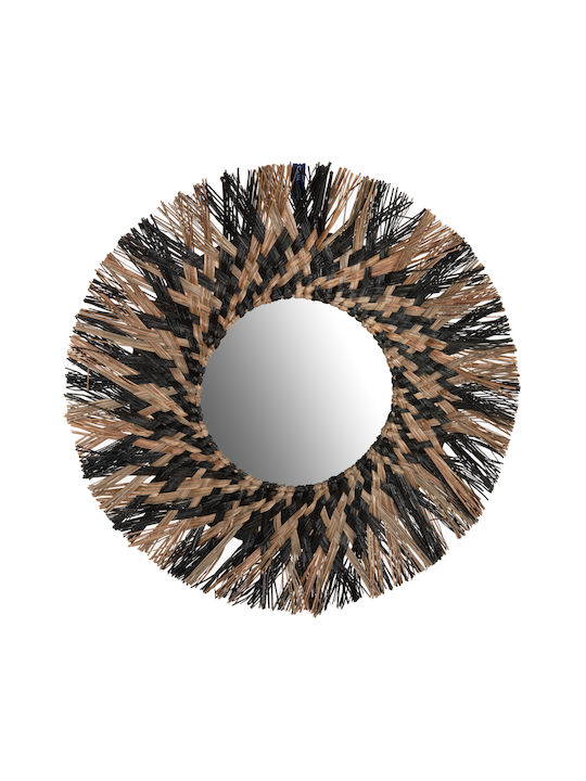 HomeMarkt Mendong Grass Wall Mirror with Black Rattan Frame Diameter 70cm 1pcs