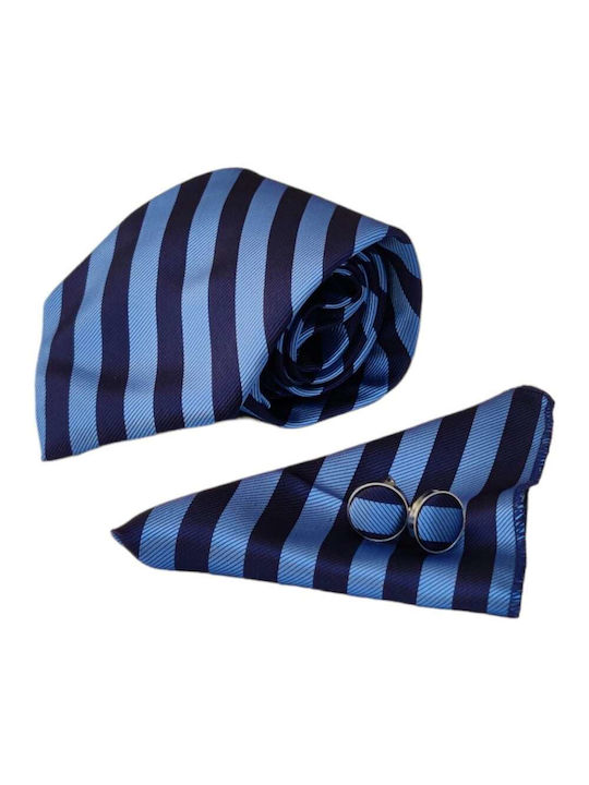 Σετ Ανδρικής Γραβάτας με Σχέδια σε Μπλε Χρώμα