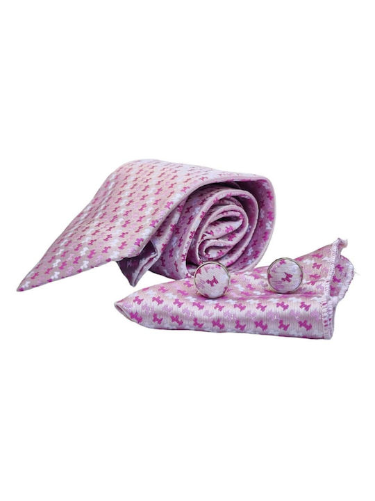 Σετ Ανδρικής Γραβάτας με Σχέδια σε Ροζ Χρώμα