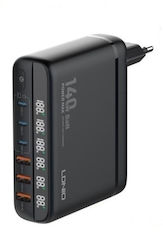 Ldnio Φορτιστής Χωρίς Καλώδιο με 3 Θύρες USB-A και 3 Θύρες USB-C 140W Μαύρος (A6140)