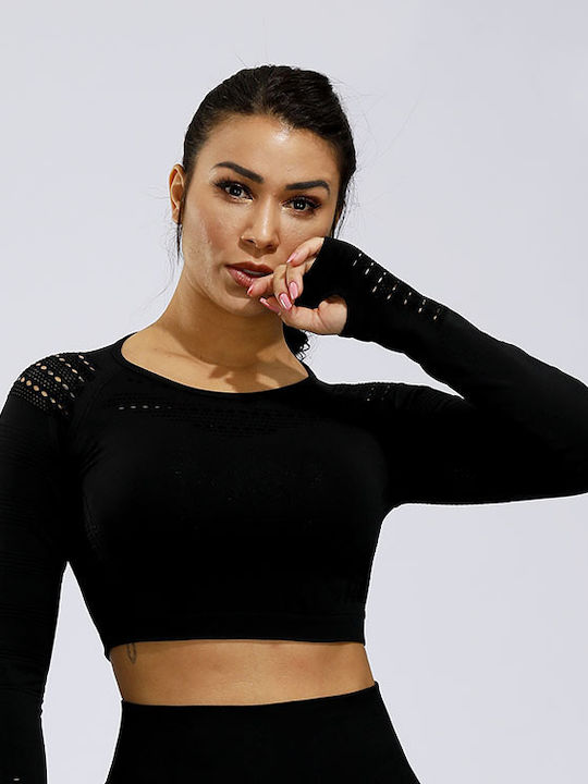 La Lolita Amsterdam Damen Sportliches Crop Top Langarm Schwarz