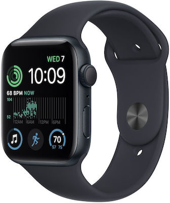 Apple Watch SE 2023 Aluminium 44mm Waterproof with Heart Rate Monitor (Midnight with Midnight Sport Band (M/L))