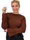 Potre Women's Crop Top Long Sleeve Brown