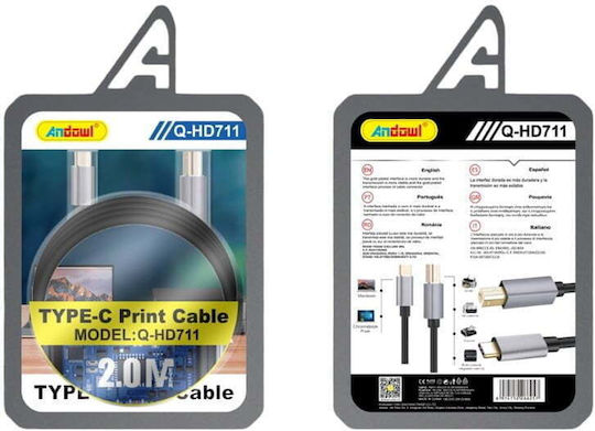 Andowl USB 2.0 Cable USB-C Male - USB-B Black 2m Q-HD711