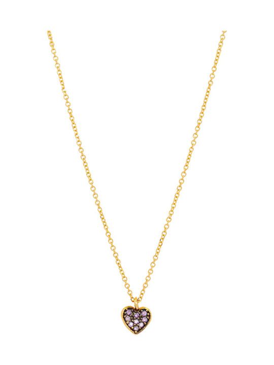 Al'Oro Colier cu design Inima din Aur 14K cu Zirconiu