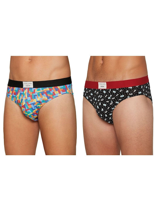 Ανδρικά Σλιπ Μπλε με Σχέδια 2Pack