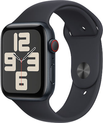 Apple Watch SE 2023 Cellular Aluminiu 44mm Rezistent la apă cu pulsometru (Midnight cu bandă sport Midnight (S/M))