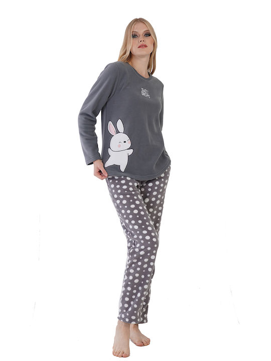 Vienetta Secret Winter Damen Pyjama-Set Vlies Gray