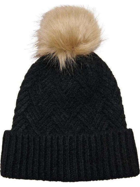 Pom Pom Beanie Γυναικείος Σκούφος Πλεκτός σε Μαύρο χρώμα