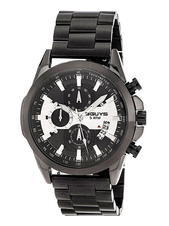 3Guys Men's Watch 47mm Chronograph Battery with Black Metal Bracelet