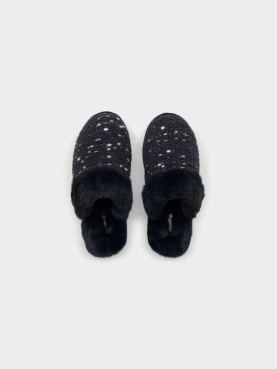 Flip Flop Χειμερινές Γυναικείες Παντόφλες με γούνα σε Μαύρο Χρώμα