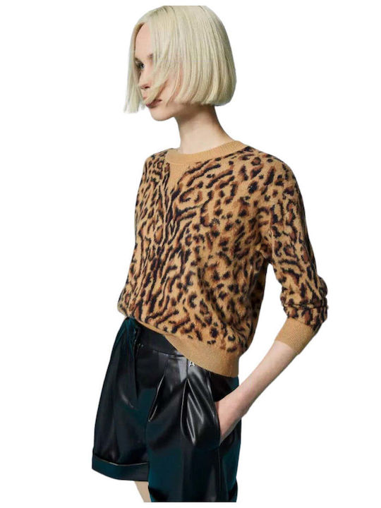 Twinset Γυναικείο Μακρυμάνικο Πουλόβερ Animal Print Πολύχρωμο