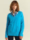 Forel Women's Long Sleeve Sweater with V Neckline Turquoise