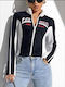 Women's Short Puffer Jacket for Winter Blue