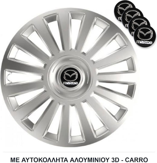 Versaco Auto Radkappen Set Luxury mit Marke Mazda 4Stück 15" Silber