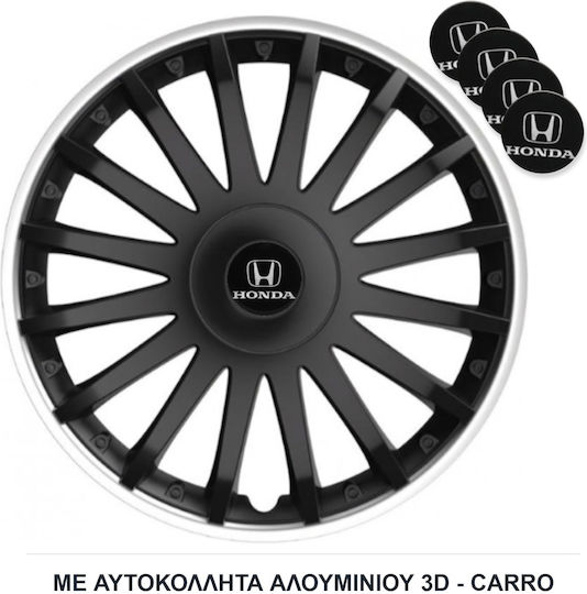 Versaco Σετ Τάσια Αυτοκινήτου Crystal με Σήμα Honda 4τμχ 14" Μαύρο/Μαύρο