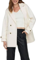 Only Women's Midi Half Coat with Buttons White