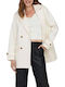 Women's White Peacoat with Buttons